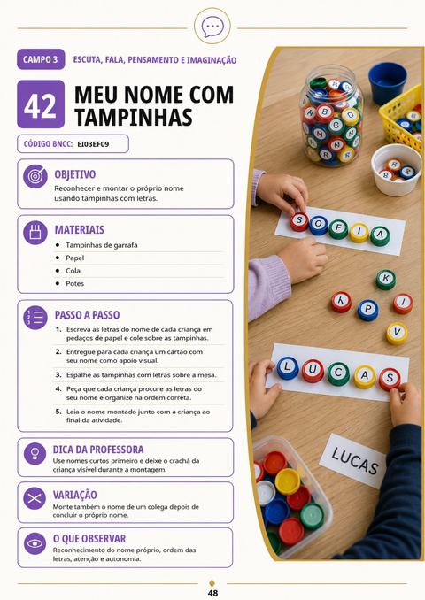 Ficha Meu Nome com Tampinhas